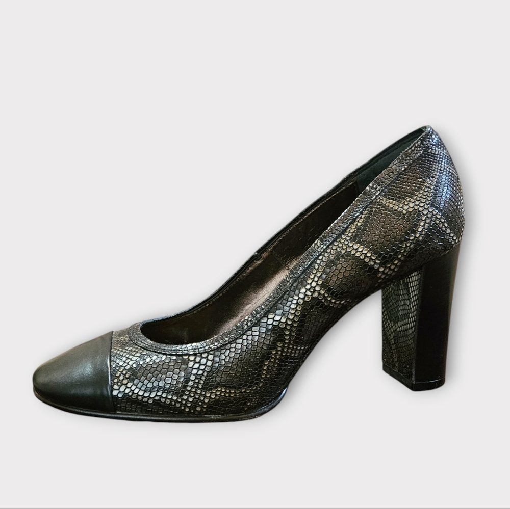 Agl Python Snakeskin Cap Toe Block Heeled Pumps - image 2